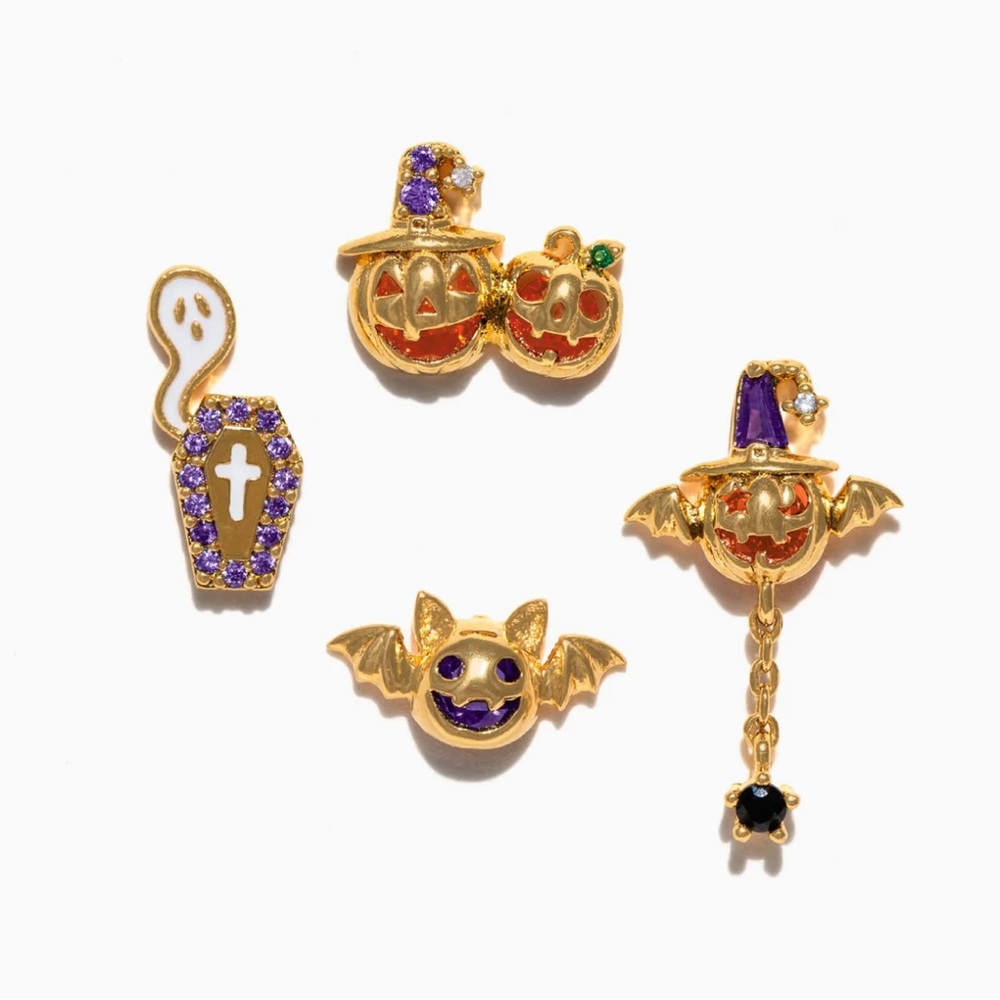 Halloween Themed Gold and Purple Pumpkin Earrings Set